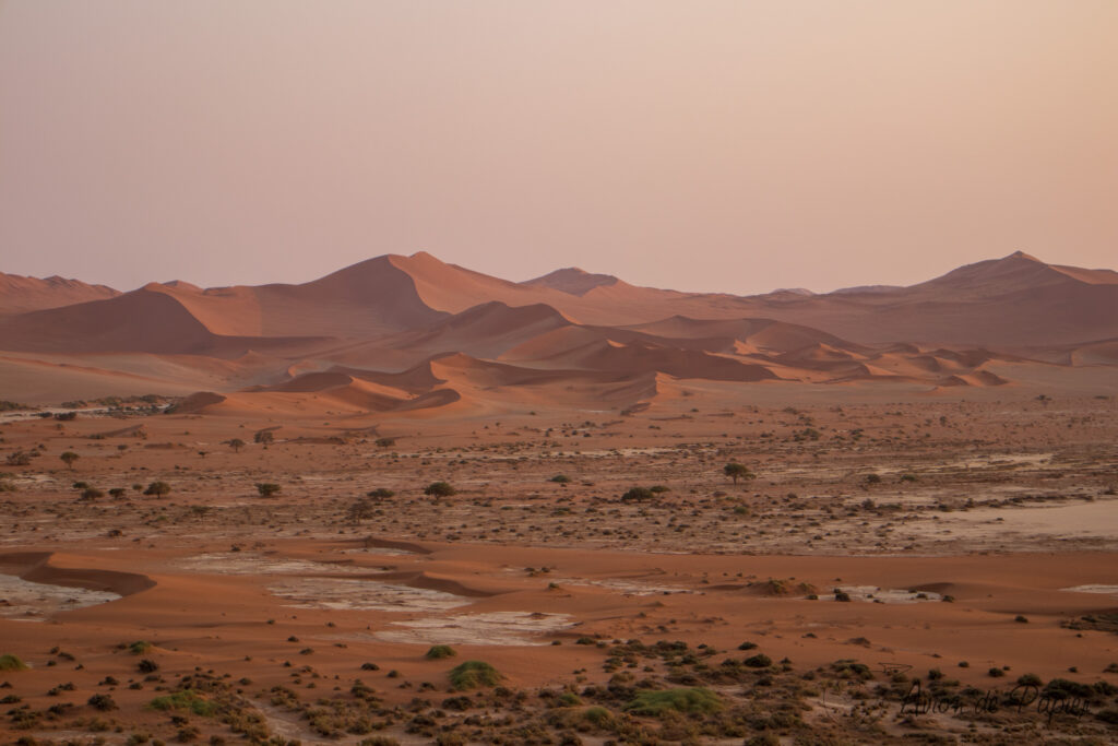 Dunes au loin pendant le lever du soleil