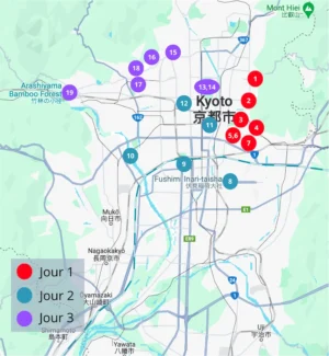 Carte Itineraire Kyoto 3 jours